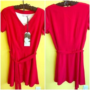 Lecole des femmes red button up dress.